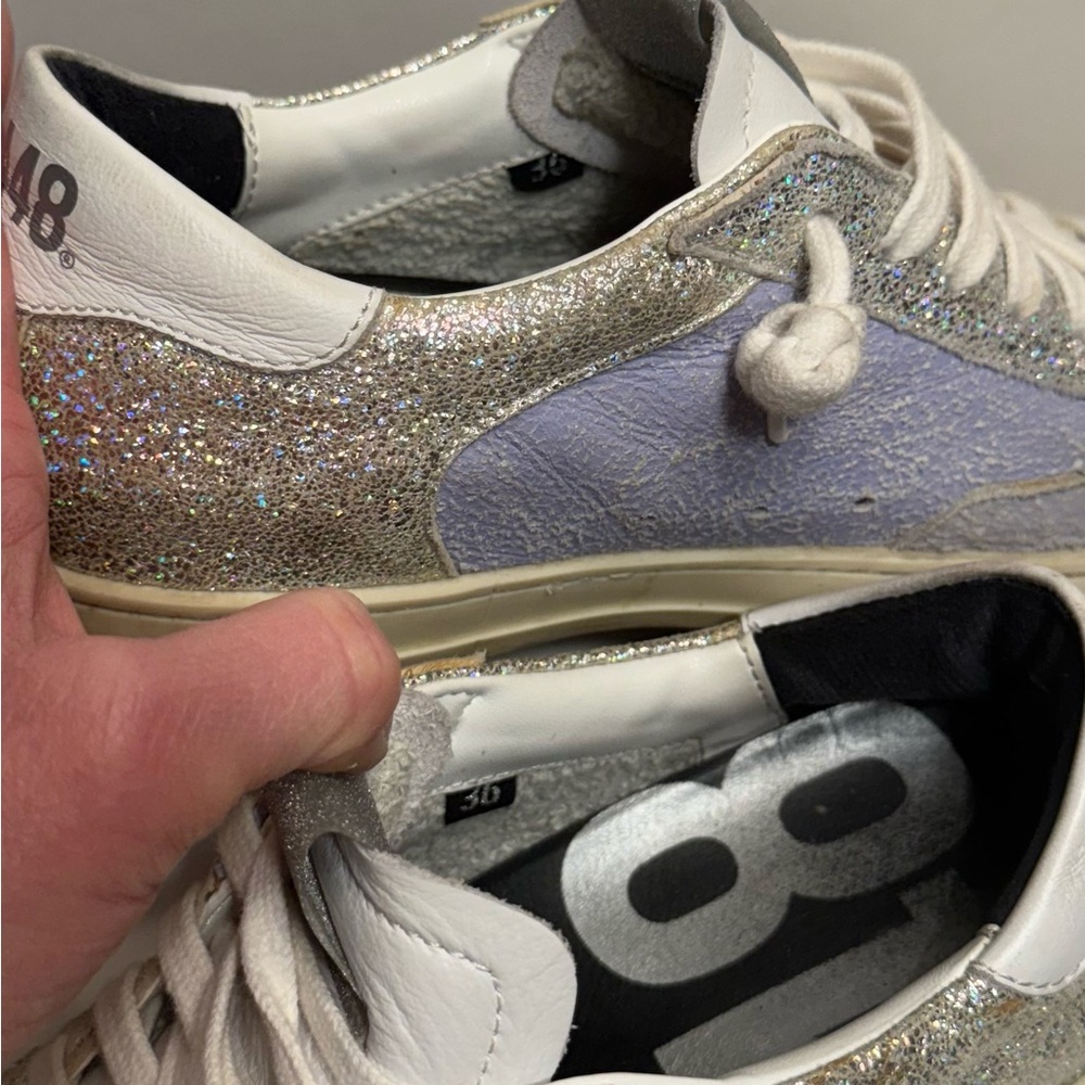 P448 John Low-Top Sneakers Silver Lilac Glitter Size 36 - Picture 7 of 8